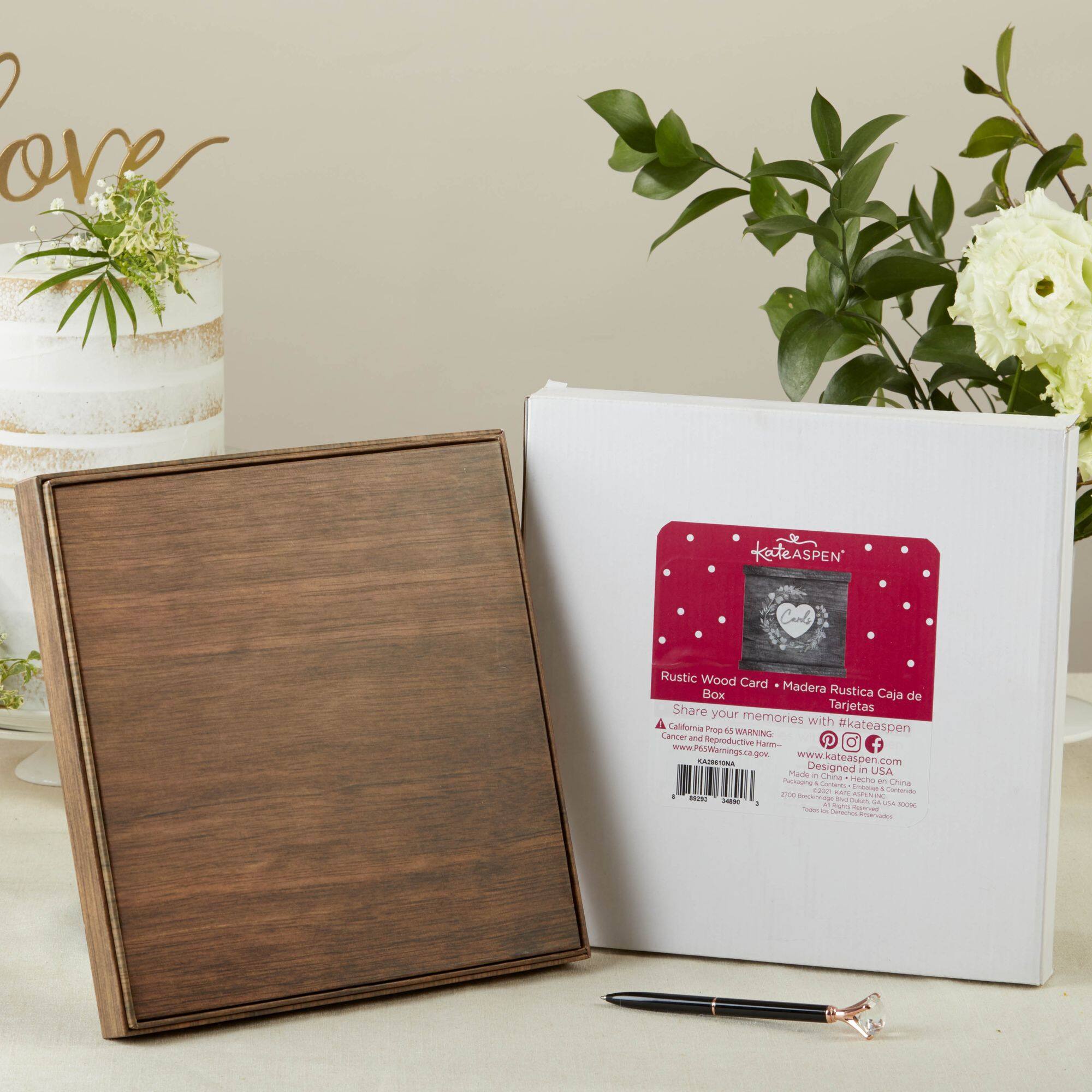 Kate Aspen Rustic Brown Wood Card Box